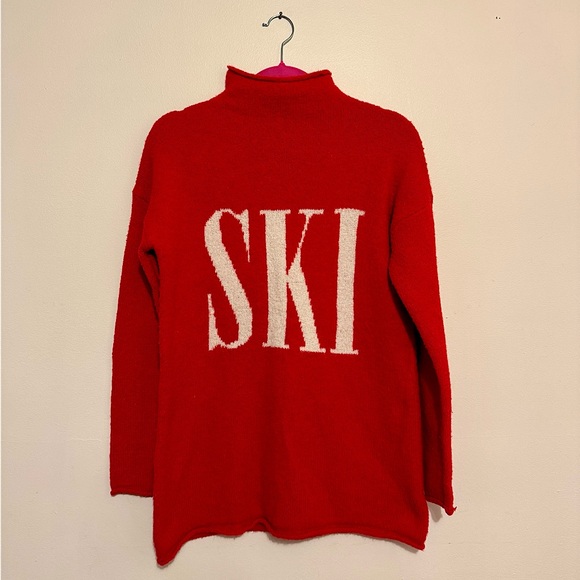 Cupcakes & Cashmere SKI Red Mock Turtleneck Oversized Pullover Sweater Size XS - Picture 3 of 7